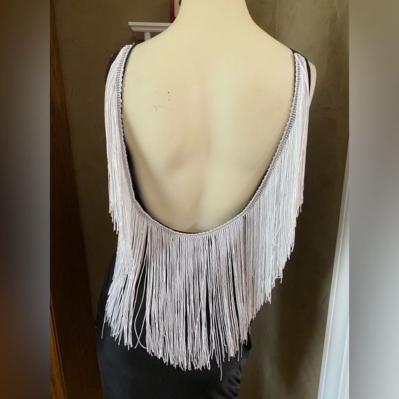 Bodycon Dress - White Fringe Accent / Backless Junior size L stretch fabric - Picture 9 of 11